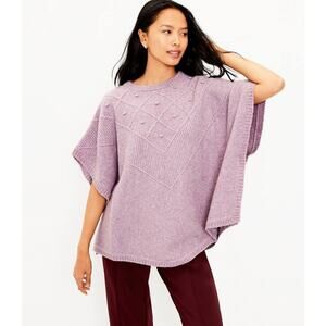 LOFT Wool Sweater Poncho XS/S Purple Pullover Crew Cable Knit Cape Fall Winter